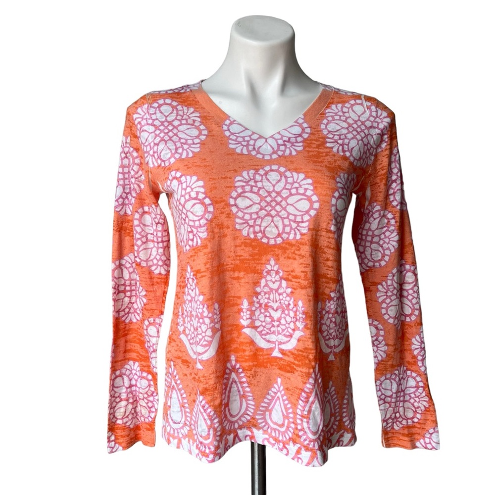 Before & Again V-Neck Burnout Long Sleeve Top, Sz S